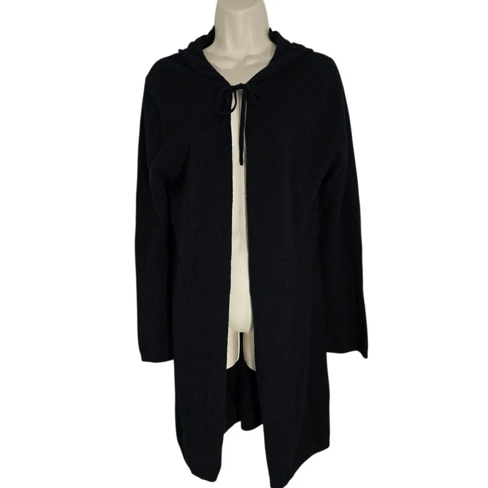 ARLOTTA Black 100%‎ Cashmere Hooded Long Open Front Cardigan Sweater